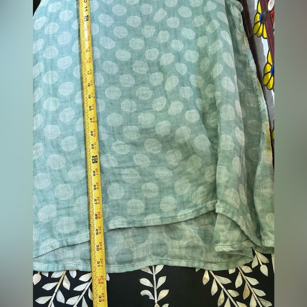 FLAX Jeanne Engelhart Linen Polka Dot Lagenlook Tunic Tank Top Aquamarine L - Picture 6 of 8